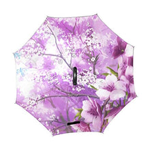 LENNEL - Ombrelli a forma di C con manico giapponese Sakura Blossoms rovesciato pieghevole con strisce riflettenti di sicurezza notturna a doppio strato, design antivento
