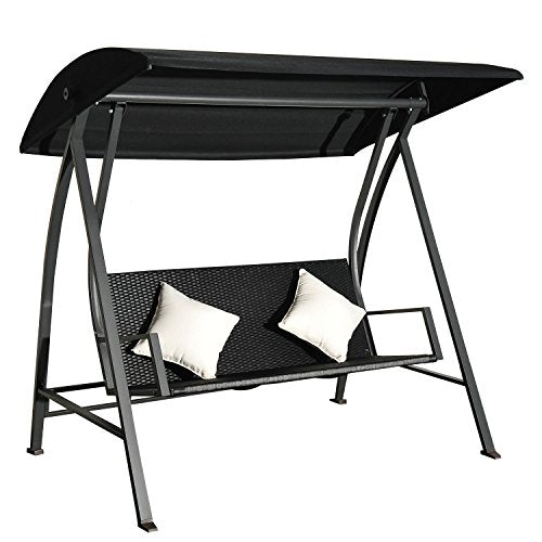 Brand OUTSUNNY - Dondolo 3 Posti In Rattan / Ferro con Cuscini e Tettuccio Parasole 198x124x179 cm