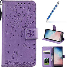 Robinsoni Cover Compatibile con Samsung Galaxy A3 2017 Case Scintillare Glitters Lucido Portafoglio Libro Custodia 3D Ciliegia & Gatto Stampato Pelle PU Libretto Cover Foglio Flip Farfalla Caso, Viola