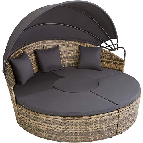 TecTake 800764 Letto Isola Alluminio Rattan, Sdraio Prendisole Arredo Esterno Giardino | Larghezza: ca. 180cm | Disponibile in Diversi Colori (Naturale | No. 403737)