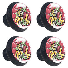 Set di 4 maniglie rotonde per armadio da cucina, credenza, cassettiera, cassettiera, con viti, per cucina, comò, armadietto, bagno, armadio musicale rock Stars divertente