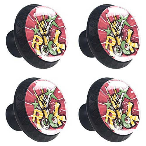 Set di 4 maniglie rotonde per armadio da cucina, credenza, cassettiera, cassettiera, con viti, per cucina, comò, armadietto, bagno, armadio musicale rock Stars divertente