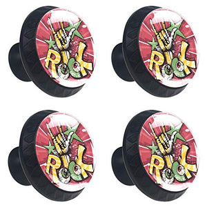 Set di 4 maniglie rotonde per armadio da cucina, credenza, cassettiera, cassettiera, con viti, per cucina, comò, armadietto, bagno, armadio musicale rock Stars divertente