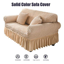 Copridivano Elasticizzato, Fodera per Divano Elasticizzato con Gonna Aderente, Copridivano 1/2/3/4 Posti, Tessuto Lavabile Seersucker Resistente Elastico. (Beige,4 Posti/Divano)
