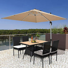 LUGEUK 5pcs Tavolo da Pranzo in Vimini in Rattan da 5 Pezzi e sedie Tavolo in Legno Acacia e 4 sedie con Cuscini