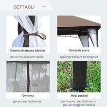 Outsunny Gazebo da Giardino 3x3m con Zanzariera, Tetto a 2 Livelli in Poliestere Struttura in Metallo Marrone