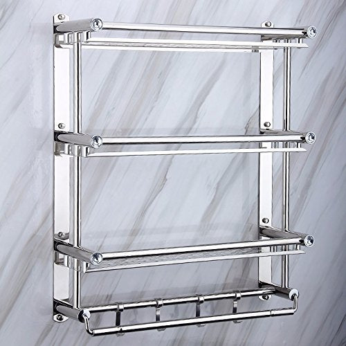 MBYW moderno e minimalista portasciugamani ad alto carico portasciugamani da bagno, mensola porta asciugamani, in acciaio inox, supporto da parete, mensola a tre piani 50 x 58 cm