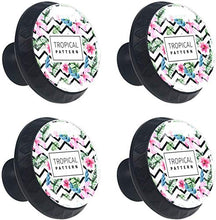 Ibisco rosa e foglie su Chevron nero Pomelli per Porta Set di 4 Pomelli per Mobili Manopole per Cassetti Cucina Armadio Vetro
