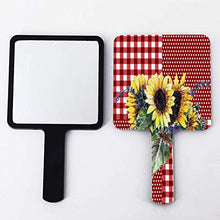 Specchio a mano, bouquet di girasole su rosso a quadretti quadrati con manico per trucchi, casa, salone di viaggio, 9 cm di larghezza x 16 cm di lunghezza.