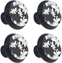 Fiore bianco Lily Black Pomelli per Porta Set di 4 Pomelli per Mobili Manopole per Cassetti Cucina Armadio Vetro