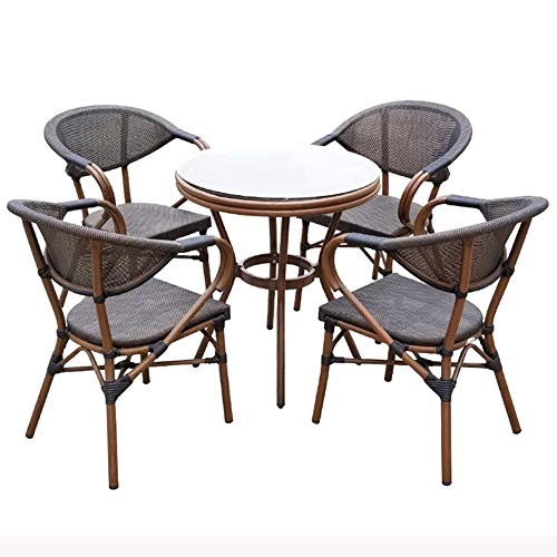 Set di Mobili da Giardino per Esterni, Set di Combinazioni di Sedie in Rattan in Mesh Textilene 5 Pezzi con Tavolino in Vetro Mobili da Conversazione in Vimini da Giardino per Tutte Le Stagioni