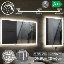 Aquamarin® Specchio Retroilluminato da Bagno - 120 x 60 cm, A++, Controluce Bianca Fredda/Calda/Neutra, a Touch, Antiappanamento - LED Rettangolare, da Parete, con Illuminazione (100 x 60 cm)