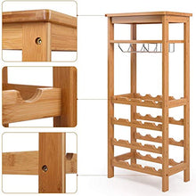 OLDJTK Wine Rack 16 Bottle Holder Vino dell'organizzatore di immagazzinaggio con 6-9 Supporto di Vetro 4 Tier 4 Tier Holder Vino Free Standing bambù 47x29x100cm (L * W * H)