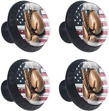 Bandiera americana e guantoni da boxe Pomelli per Porta Set di 4 Pomelli per Mobili Manopole per Cassetti Cucina Armadio Vetro