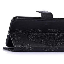 Saceebe Compatibile con Xiaomi 8 lite Custodia pelle Cover a libro Portafoglio Flip Case [Custodia in pelle goffrata con fiori e farfalle con cordino] anteriore e posteriore Bumper Case,nero