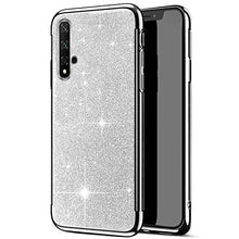 Herbests Case Cover per Huawei Honor 20, Custodia Silicone Huawei Honor 20 Bling Glitter Brillantini Placcatura Cover Crystal Trasparente Morbido TPU Gel Silicone Caso Case, Argento