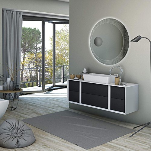 Mobile bagno sospeso moderno Bellagio sospeso grafite, misura cm 140, con specchio a led, top e lavabo