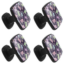 4 pomelli in vetro di cristallo per armadietti con design multiplo per cassetti, cassetti, cassetti, cassetti, armadi, comodini, libreria, viola, verde, blu, motivo topi