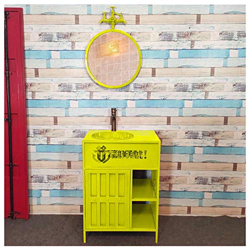 YRRA Moderno Mobiletto Bagno Sottolavabo, Autoportante Mobile Bagno con Lavabo, Mobile Contenitore Lavabo Bagno con Rubinetto 23,6 x 17,7 33,4 Pollici,Giallo,with Mirror