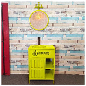 YRRA Moderno Mobiletto Bagno Sottolavabo, Autoportante Mobile Bagno con Lavabo, Mobile Contenitore Lavabo Bagno con Rubinetto 23,6 x 17,7 33,4 Pollici,Giallo,with Mirror
