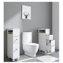 ease Mobile da bagno con ruote con 2 cassetti Carrello portaoggetti da cucina in legno Mobile da bagno 15 × 33 × 66.5 CM Bianco