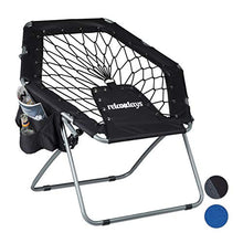 Relaxdays Webster, Max, Tasche Laterali Sedia Bungee, Camping Chair Pieghevole, 70 x 84 x 75 cm, Poltrona Elastica, Fino 100 kg, Portaoggetti, Nero, hxlxp