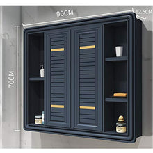 BXSZVOK Armadio a Specchio, Armadio da Bagno a Muro, Porta Scorrevole Nascosta, con 5 partizioni,Blu,90cm