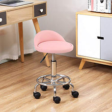 KKTONER Sgabello rotondo in ecopelle con schienale regolabile girevole per lavori di progettazione SPA con ruote colore rosa