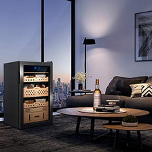 Umidificatore Legno di Cedro, humidor sigari LED con Touch Screen LED, Volume 55 L, Adatto per 200-260 Sigari, 60 W, Temperatura Interna 12-23° C, umidità Fino al 70%, Nero