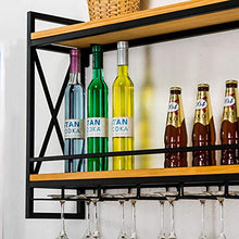 JHGJBJ Metallo Vino Rack, Stile Industrial Supporto a Parete di Vetro Vino attaccatura Ferro battuto, Legno massello portabottiglie Doppio Strato con trogolo Vetro di Vino (Size : 60cm)