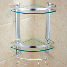 GJJSZ Scaffale Triangolare a Due Piani in Alluminio per Spazio Bagno con Ganci,Ripiani in Vetro/portaoggetti,mensola da Bagno a Parete