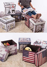 LAYG Pouf Poggiapiedi Sgabello Pieghevole Stoccaggio Ottomano Cubico Lato Sedie Coperchio Divano Letto Panca per Risparmio Spazio Stampa Vintage 30x30x30cm,B