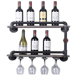 HOYX - Wine Rack Supporto per Vino da Parete angolare per Tubi industriali, mensola per mensole in Legno, Supporto per Bottiglie in Metallo, Organizer per Bar, Arredamento per casa e Cucina