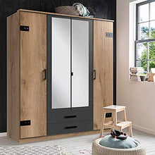 Moderno modo imitazione quercia porta girevole specchio dell'armadio porta dell'armadio 4, comprendente due mirroring porta rapidamente e facilmente assemblata,180 cm