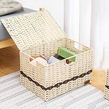 MAHFEI-Cestini Portaoggetti ,Scatola Finitura del Desktop Cosmetico Vestiti Fodera in Cotone Maniglia Integrata Tessitura A Mano Durevole Fibre Vegetali Combinazione di 3 Pezzi (Color : Natural-A)