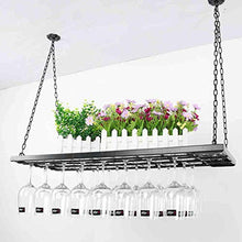 Wine Rack, Vino Wine Rack Rack metallo catena di collegamento a soffitto Hanging Wine Bottle Holder galleggiante Mensole Bottiglia Organizzatore e Calici di archiviazione for Bar Kitchen Club Rack, 60