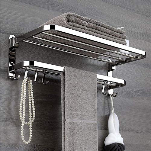 Portasciugamani da Bagno in Acciaio Inox 304 con scaffale portasciugamani Multi-Strato, portasciugamani Doppio a Parete con Gancio (Dimensioni: 50 cm)