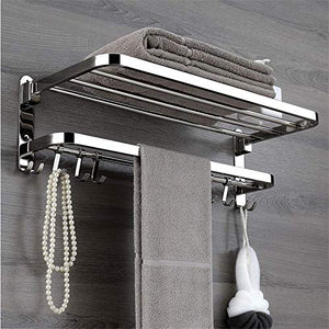 Portasciugamani da Bagno in Acciaio Inox 304 con scaffale portasciugamani Multi-Strato, portasciugamani Doppio a Parete con Gancio (Dimensioni: 50 cm)