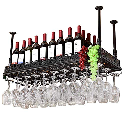 LANA Porta Vino Scaffale Vino Metallo, Hanging Porta Bottiglie e Vetro Parete Regolabile Mensola, Supporto Bottiglie for Bar/Governo/Cucina, Nero (Size : 120CM)