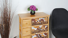 Stile retrò – anni 70: cassettone/comodino/scaffale bianco – 5 cassetti e 5 panieri con disegno florale in arancio e marrone