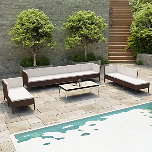 SKM Set Divani da Giardino 10 pz con Cuscini in Polyrattan Marrone (71kg)