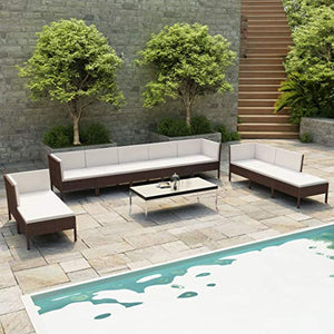 SKM Set Divani da Giardino 10 pz con Cuscini in Polyrattan Marrone (71kg)