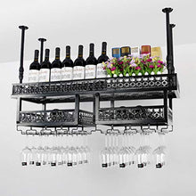 OUGEA Portabottiglie Vino da Parete,Porta Bicchiere da Vino A Parete Gancio A Doppio Strato per Bottiglie di Vino da Bar Calici Sospesi Ornamenti Portabicchieri Appesi per Soggiorno Nero 100X31 Cm