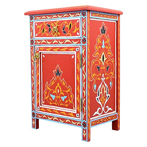 Comò generale rosso in legno massiccio dipinto a mano H 68 cm 1 cassetto 1 anta | credenza marocchina anticata | Vera Artigianato Marocco | 100126
