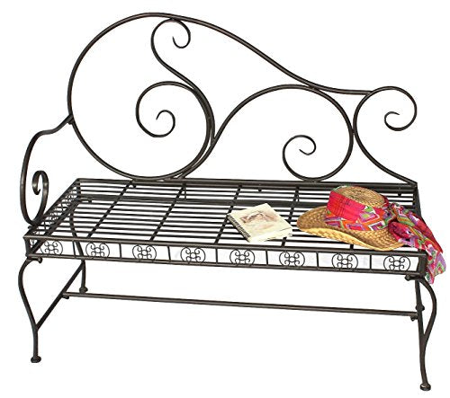 DanDiBo DY140488 - Panchina da giardino in metallo, resistente alle intemperie, 123 cm, panca a 2 posti, con schienale in metallo, colore: Marrone anticato