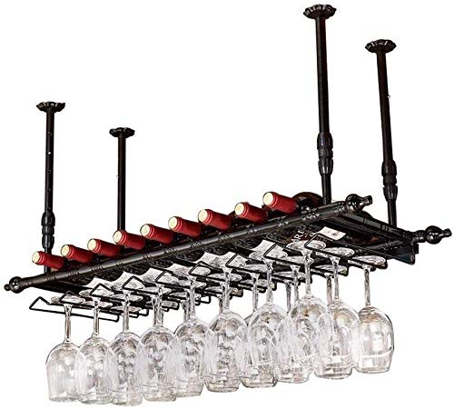 DJSMjbj - Porta bottiglie di vino da cucina, da appendere al soffitto, in metallo, ferro da stiro, bicchieri da vino e champagne, facile da installare, 100×30cm