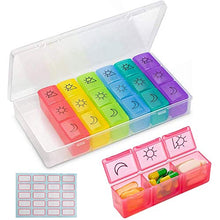 HONZUEN Portapillole Settimanale Giornaliero, Pill Box 7 con 21 Scomparti per Mattino, Pomeriggio, Sera, Viaggio Portatile Porta Pillole, Porta Medicine Settimanale per Farmaci e Integratori