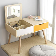 DD&QG 2-Pollici-1 Toeletta con Flip Top Mirror Vanity Toeletta da Trucco Mpollicii Scrivania con Cassetti,Organizzatori di Trucco,Assemblaggio Facile-Naturale-a 60x30x42cm(24x12x17inch)