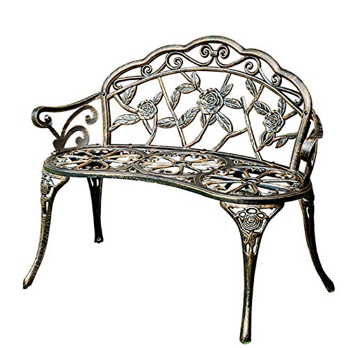 outdoor furniture Panchina da Giardino panchina da Giardino, Portico da Esterno 100 cm Panca Schienale con Decorazione Rosa Standard Americano, Sedile in Alluminio pressofuso anticorrosivo