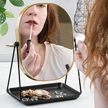 Navaris Specchio Doppio per Trucco Ingrandimento 1x 3x - Specchietto Cosmetico Ovale Make-Up 18x22,6cm - Girevole 360° con Vassoio Portagioie - Oro